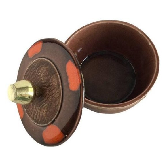 Mid Century Modern Lidded Pottery Dish with Gold - Picture 4 of 7